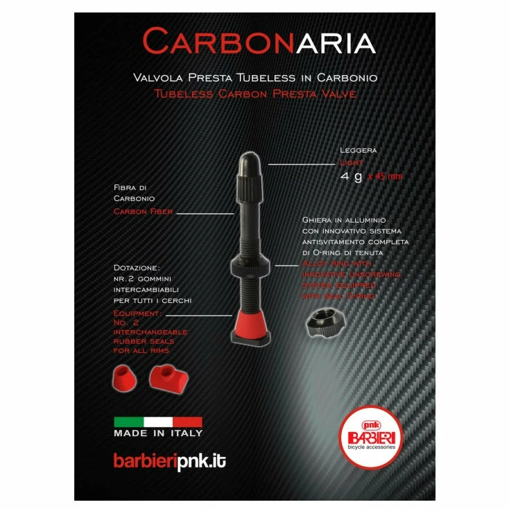 Paire De Valves Tubeless Presta En Carbone Carbonaria Barbieri 5 Paire De Valves Tubeless Presta En Carbone Carbonaria Barbieri – Image 3